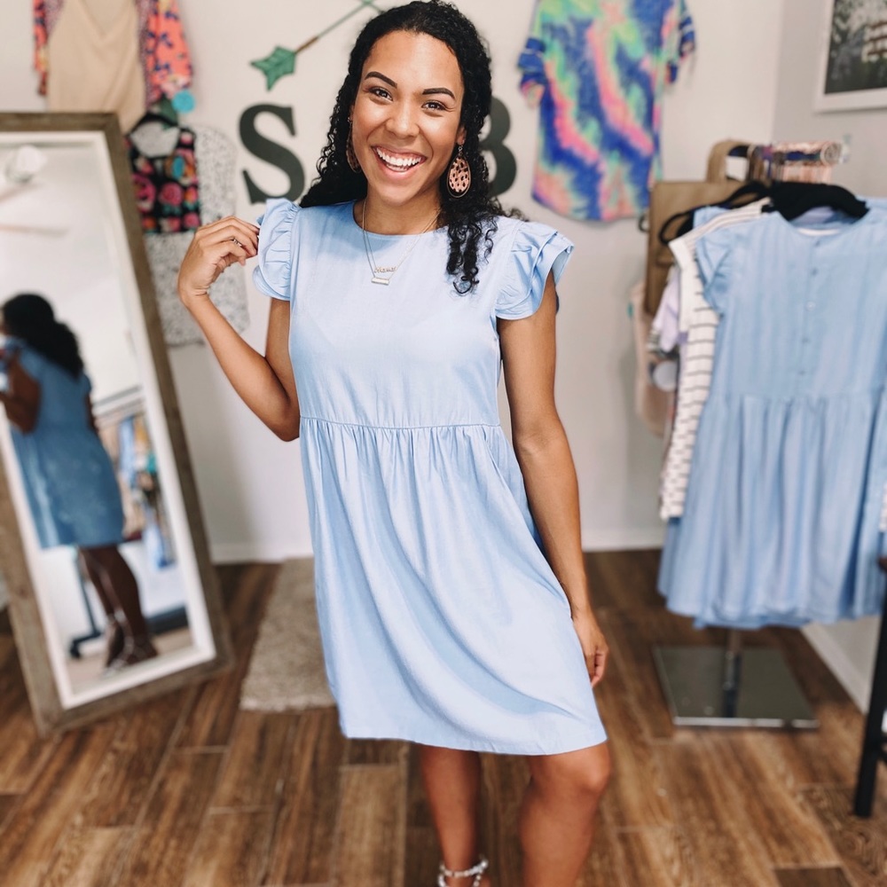 Ruffle Sleeve Denim Dress